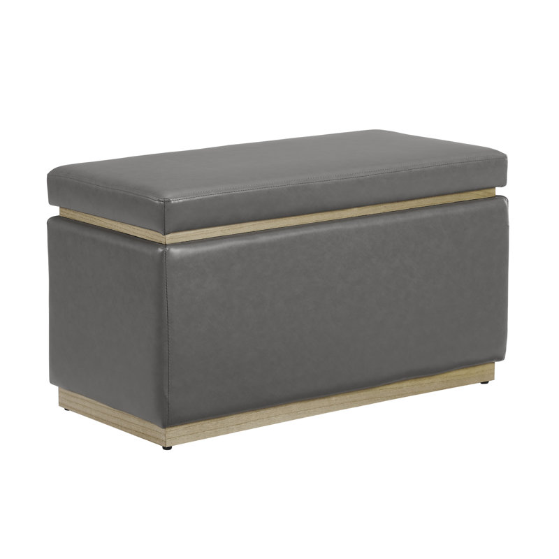 Atreju Faux Leather Ottoman, Natural, Gray Faux Leather