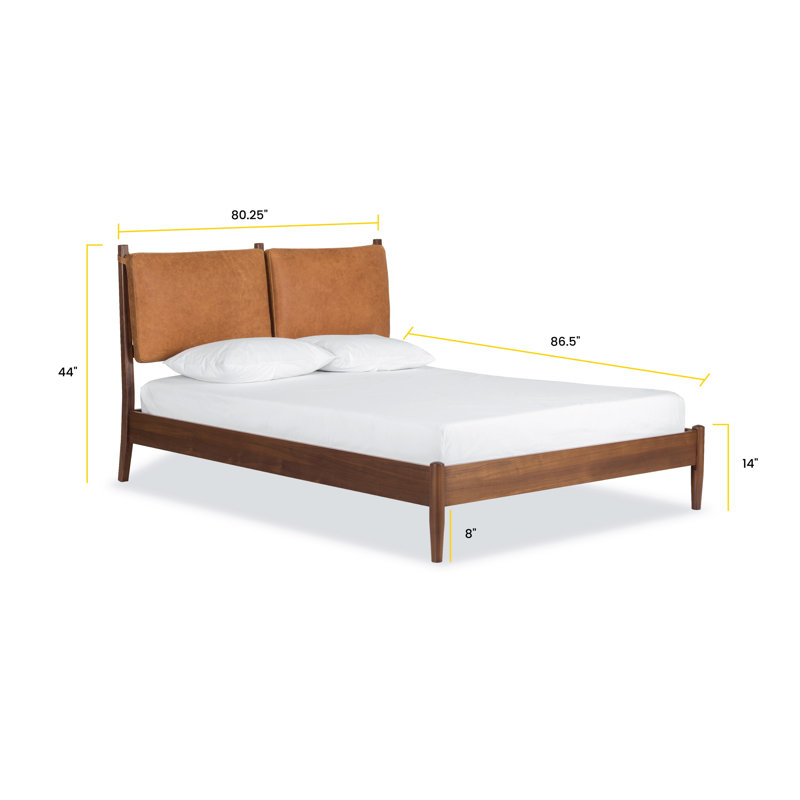 Livvy Upholstered Slat Bed, Cognac Tan Genuine Leather, King