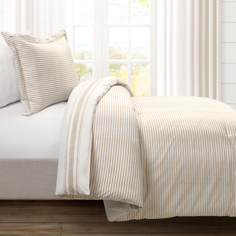 Gilroy Cotton Striped Comforter, Full/Queen Comforter + 2 Shams, Neutral