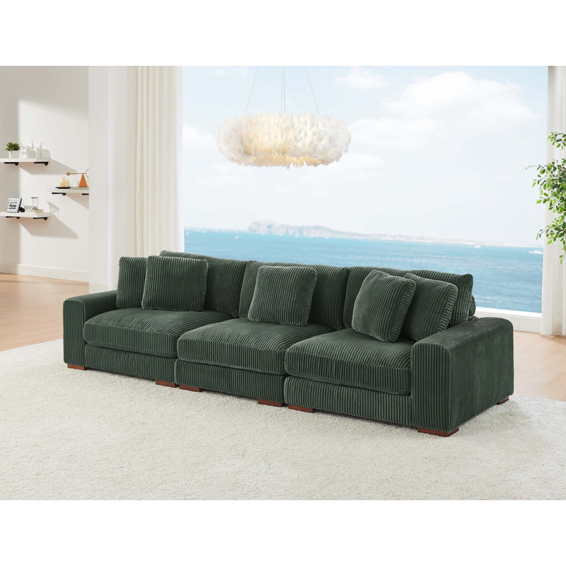 Canapé à accoudoirs carrés avec coussins réversibles Recommander, Vert foncé, H 33 po x l 124 po x P 43,5 po, 3