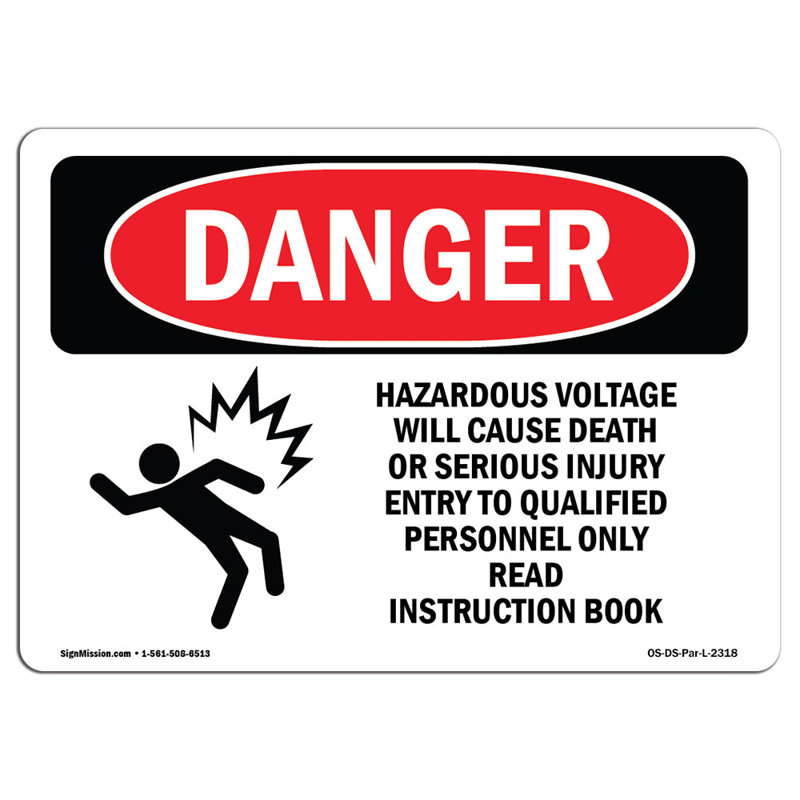 «OSHA danger dangereuse tension causera», H 12 po x l 18 po x P 0,1 po