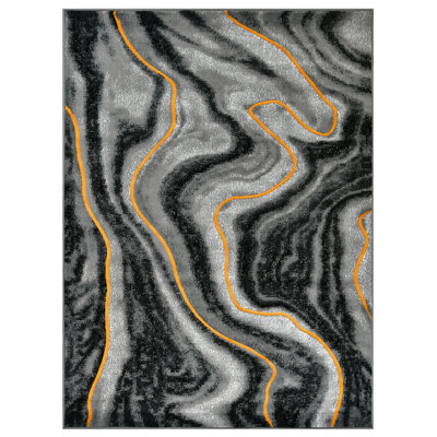 HR orangé, jaune, gris, noir, moderne, contemporain, abstrait, motifs de tapis en marbre
