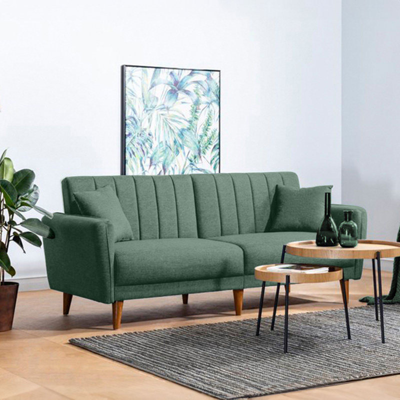 Stylish 3-Seat Sofa Bed, Green Linen Fabric, 80.7 x 33.5 x 33.5 inches | Durable Hornbeam Wood & Metal Frame, 28 DNS Foam | Converts to Bed (70.9 x 41.3 inches) | Perfect for Living Room & Guest Rooms, Modern Design
