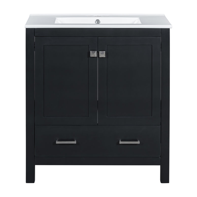 Meuble-lavabo simple Nebo avec plateau en céramique, Argent argent, Noir, 30"