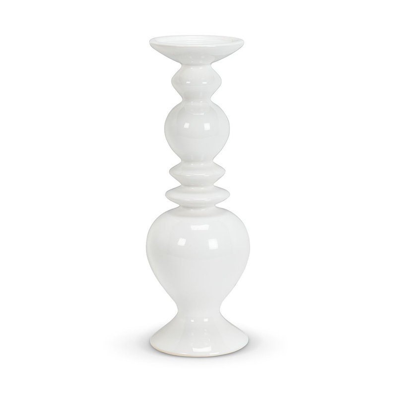 Bougeoir de table en céramique, Blanc, H 14 po x l 6 po x P 6 po