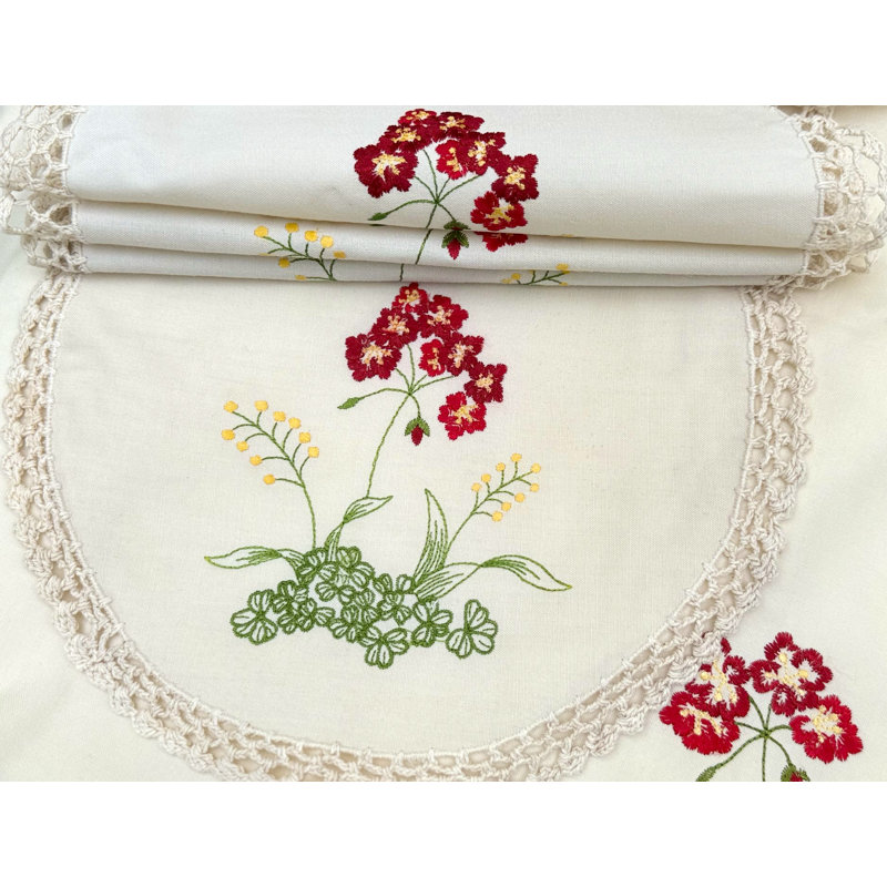 Ensemble de 4 napperons brodés fleurs beige