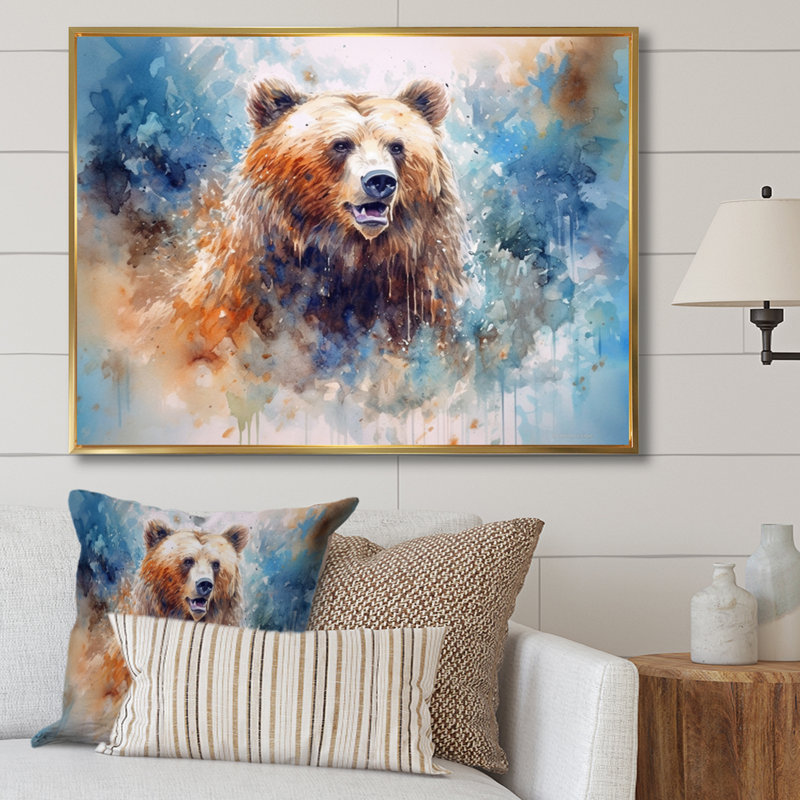 «Majestic Grizzly I» sur toile, H 24 po x l 32 po x P 1 po, Cadre flottant doré