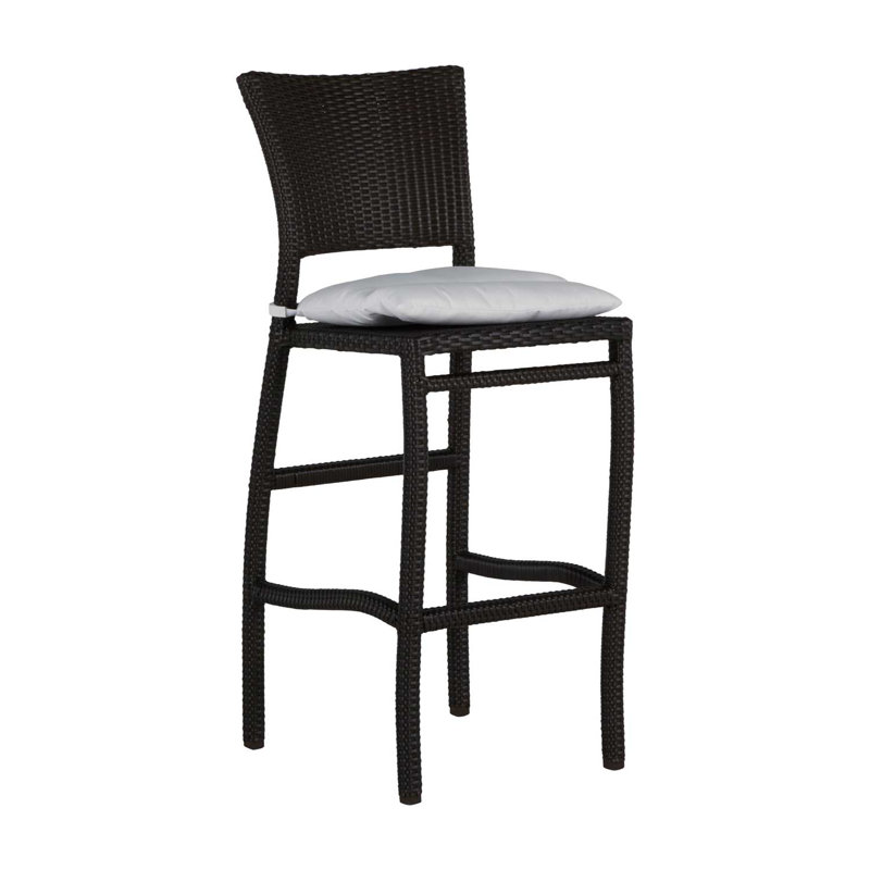 Skye 24" Patio Bar Stool with Cushion, Black Walnut, Dove Sunbrella® Linen, Welt
