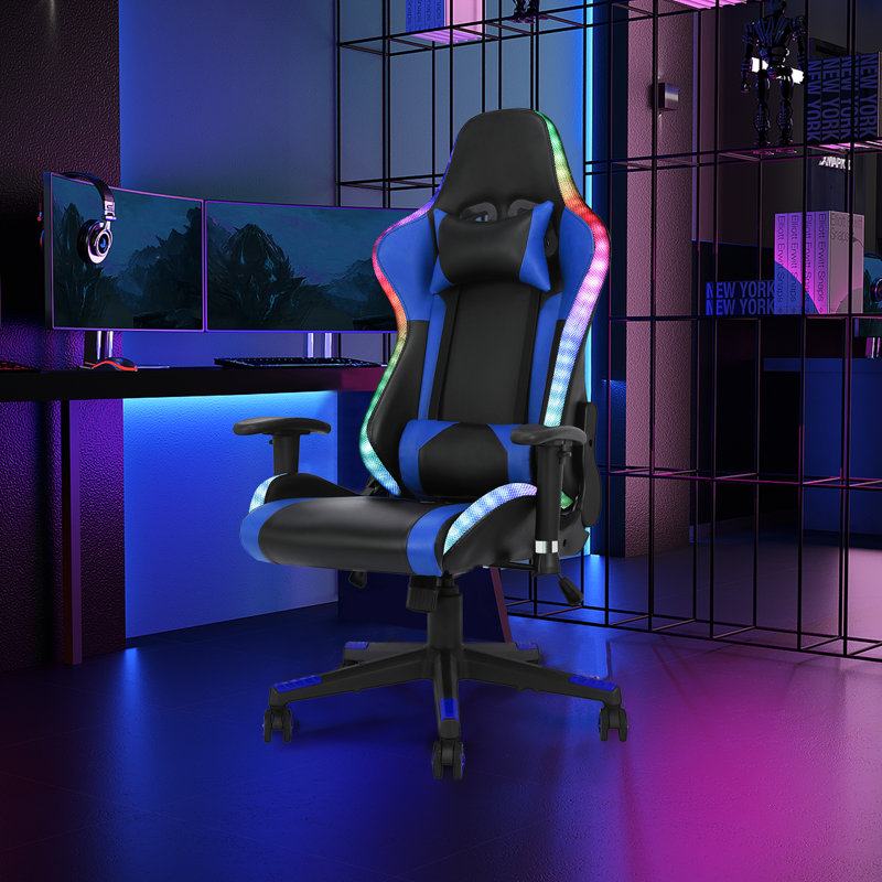 Fauteuil de jeu RVB à DEL, Noir / Bleu