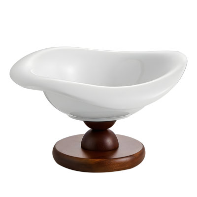 Light Luxury Retro Style Ceramic Shaped Tray - Acacia Wood Based High Foot Storage Tray, Lighting Up The Artistic Sense Of Home Decoration