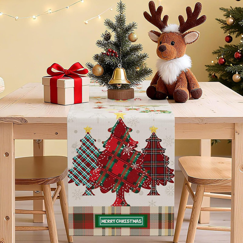 Chemin de table de Noël 13 X 72 pouces, décorations de table Merry Christmas pour la cuisine, décorations saisonnières de Noël d'hiver pour la fête à la maison