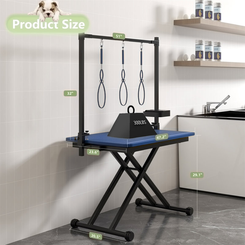 Table de toilettage pliable avec accoudoirs réglables, Blue