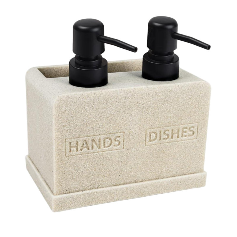 Ensemble de distributeur de savon à mains et à vaisselle pour évier de cuisine, distributeur de savon double avec porte-éponge et porte-brosse organisateur de comptoir 4 en 1 pour salle de bain, gadgets de cuisine utiles