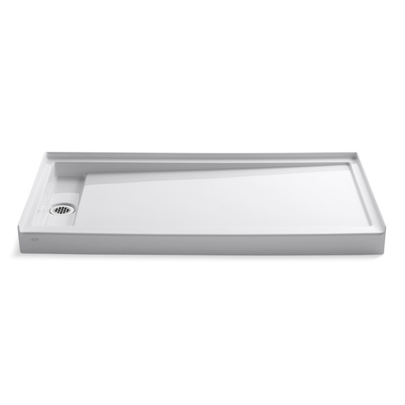 60" x 32" Single Threshold Drain Shower Base, Left, White