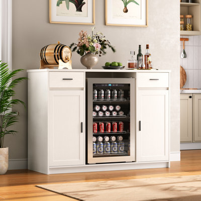 Large Coffee Bar Cabinet With Fridge Space, Mini Fridge Cabinet With Wine Storage,mini Fridge Stand,refrigerator Stand Buffet Sideboard Table Liquor W by Latitude Run