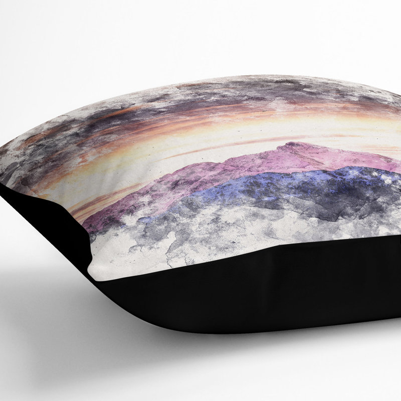 Light over the Mountain Watercolour Cushion with Filling, 40cm H x 40cm W x 15cm D, Black