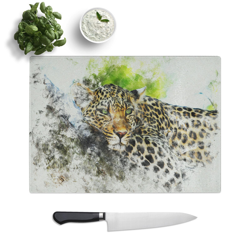 Leopard Vol.2 Watercolour Chopping Board, 28.5cm W x 39cm L