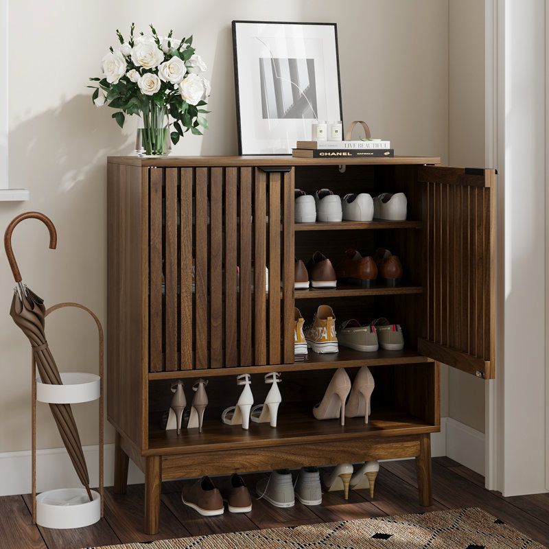 20 Pair Shoe Storage Cabinet, Walnut 70cm W