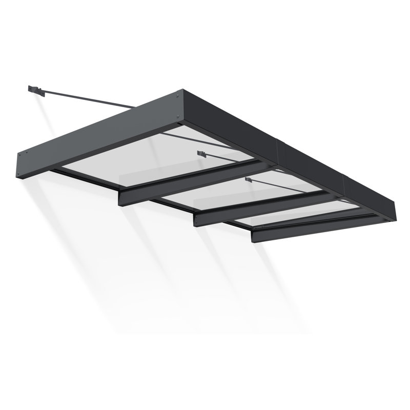 Palram - Canopia Sophia XL 19' W x 4' 7" D Acrylic Galvanized Steel Stationary Door and Window Awning Gray/Clear, Gray/Clear