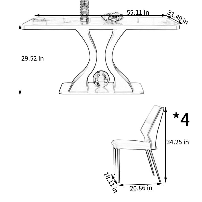 High end rectangular rock slab table and chair set, 29.52"H x 55.11"L x 31.49"W