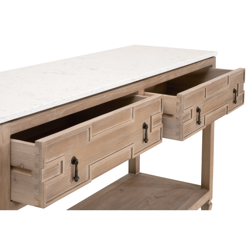 Smoke Gray Pine and White Quartz 2-Drawer Entry Console with Storage