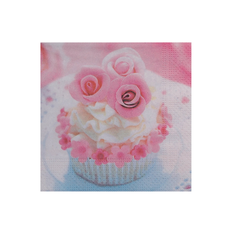 Paquet de 20 serviettes de table 3 plis (petit gâteau rose) - ensemble de 6