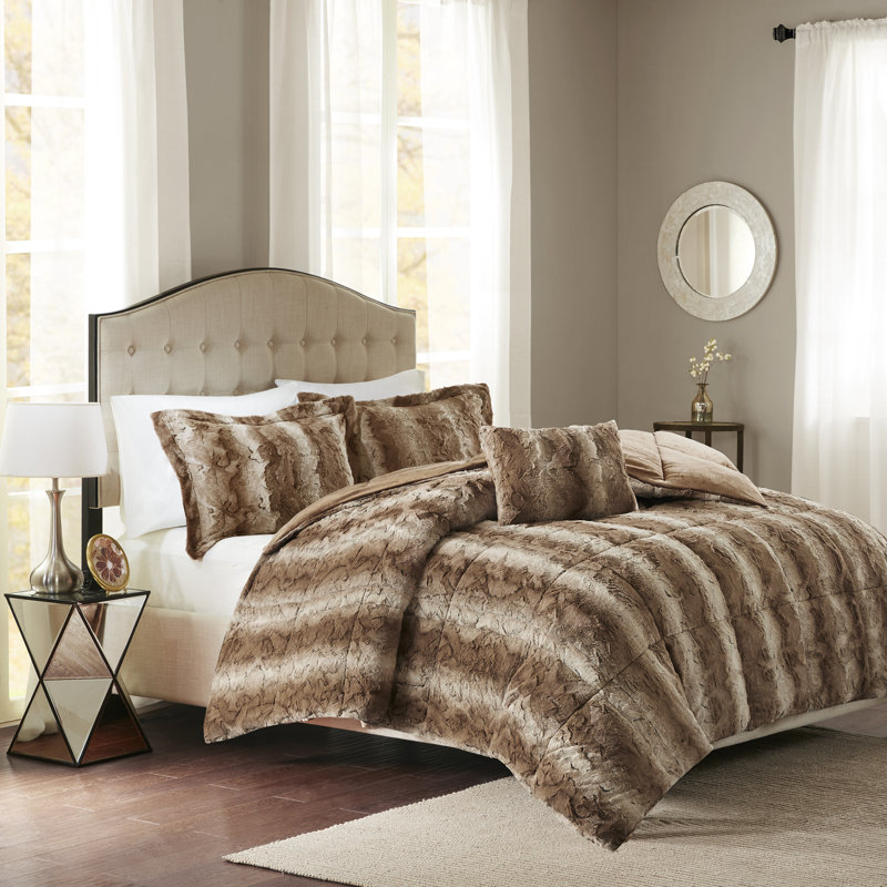 Tan Faux Fur Down Alternative Comforter Set