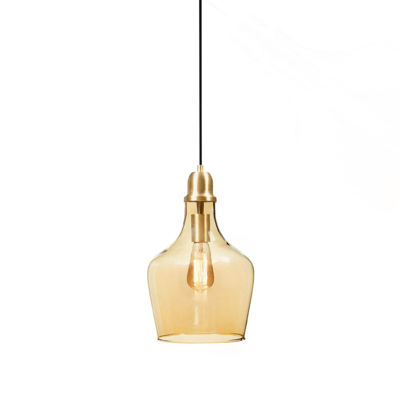 Luminaire suspendu en forme de cloche en verre doré / ambre de 9 po de diamètre, Jaune