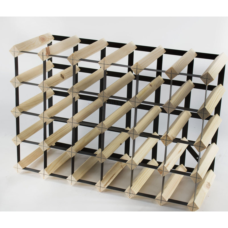 Felica 30 - Bottle Solid Wood Wine Bottle Rack, Natural Pine / Black Steel