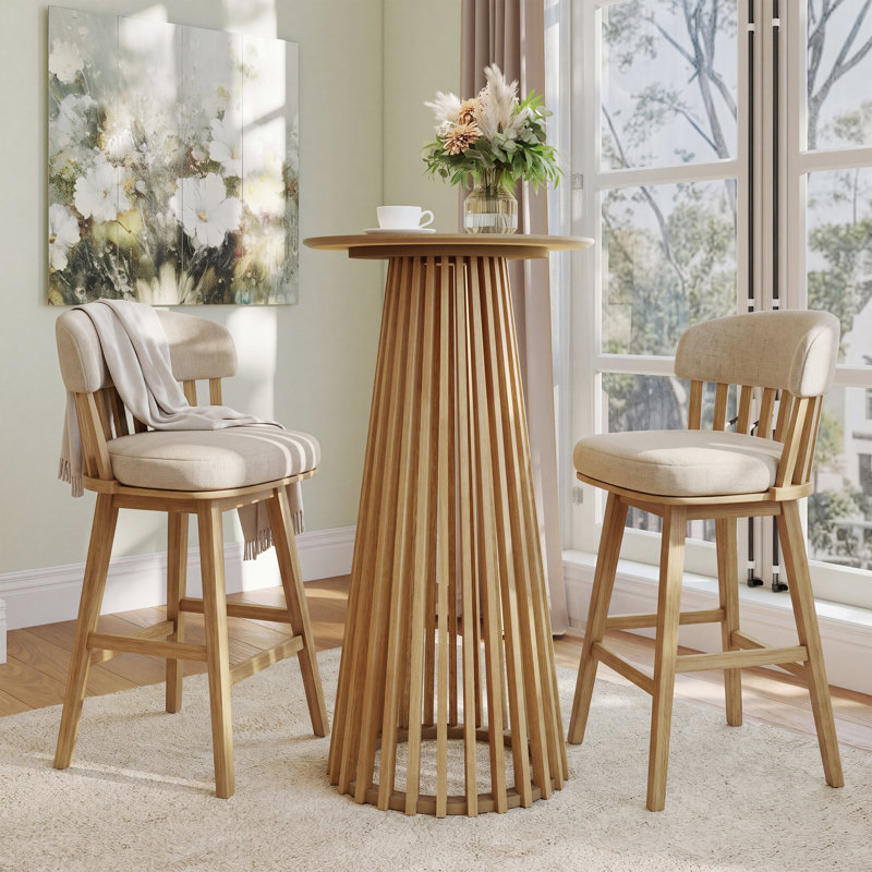 43.5’’ H Modern Round Bar Table, Solid Wood Base Bar Table For Dining Room, Natural