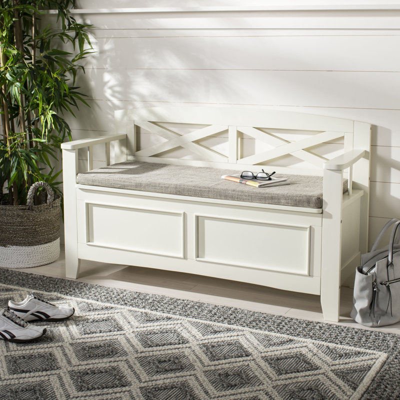 Banc de rangement en bois Elamin, Blanc os