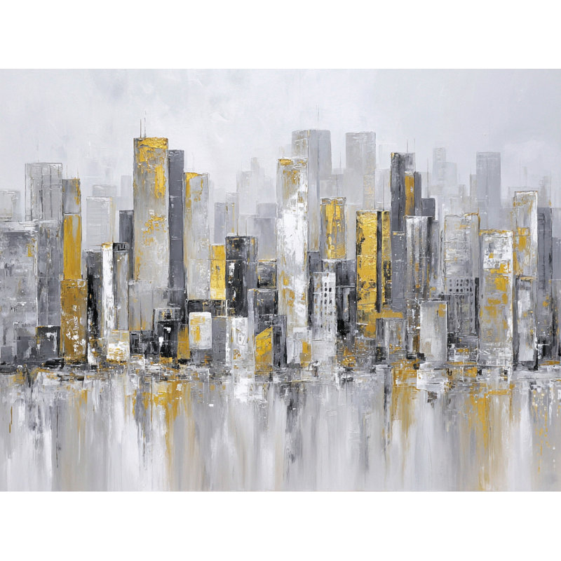 Art mural en toile argentée dorée, H 30 po x l 40 po x P 1,5 po