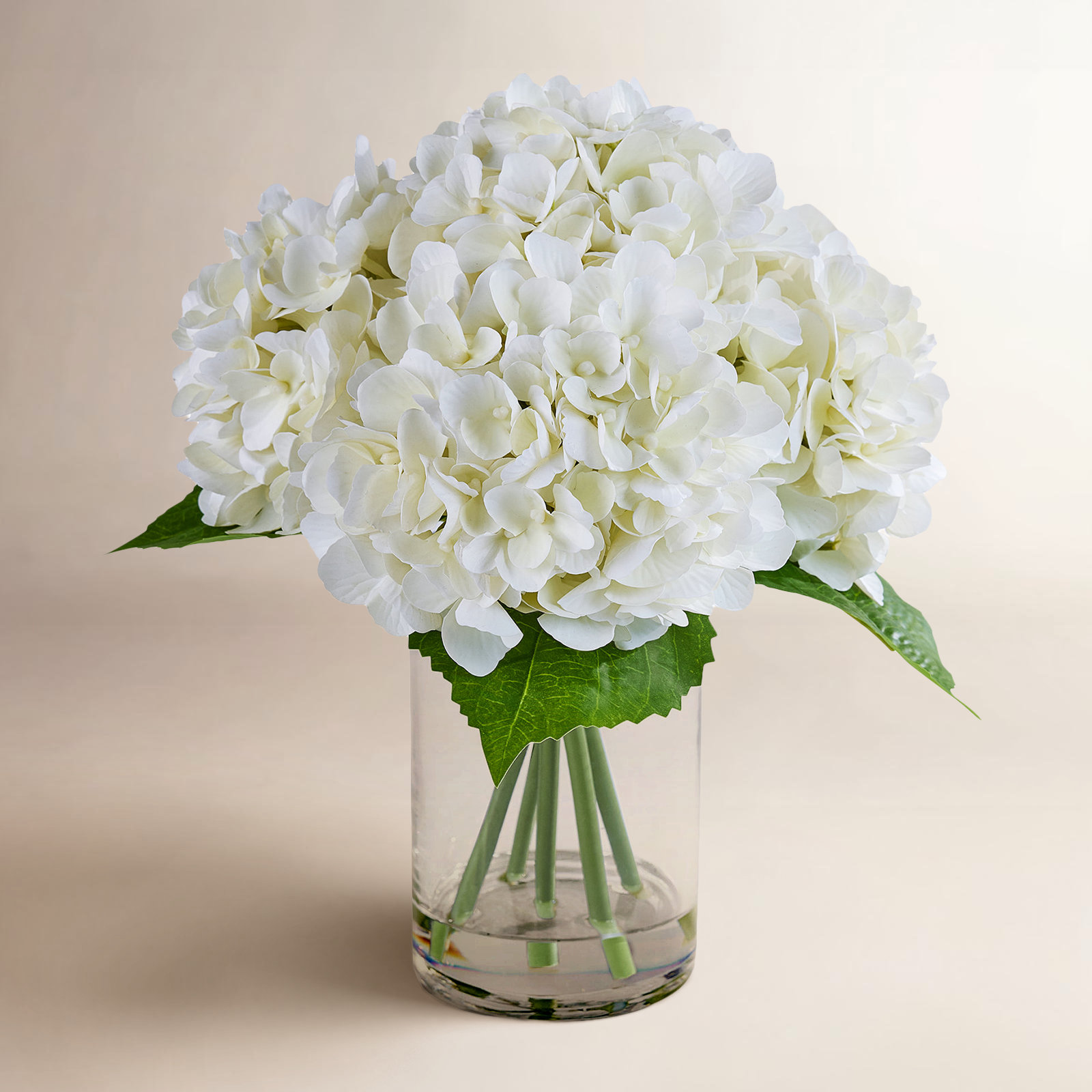 13In Artificial Hydrangea Flowers In Vase - Faux Hydrangea Flowers With Clear Glass Vase & Faux Water, Table Centerpiece For Home Decor, Office, Dining Room