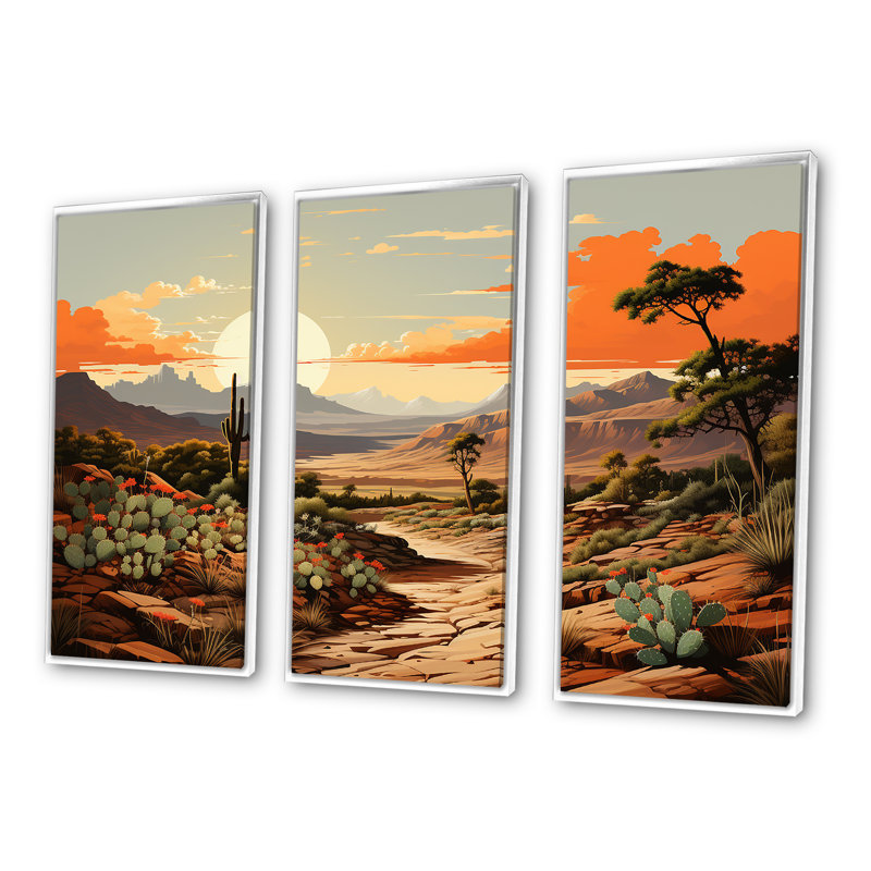 Cactus charme dans un paysage de montagne - ensemble d'art sur toile floral cactus, Cadre flottant blanc