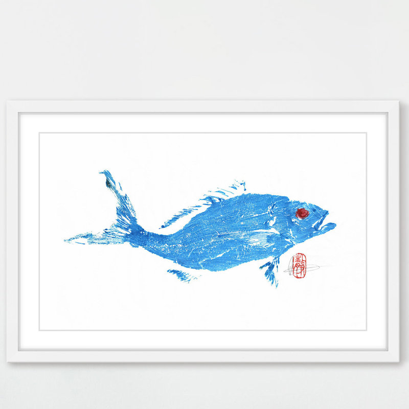 « alignement rouge en bleu », reproduction d’art encadrée, H 24 po x l 36 po x P 1,5 po