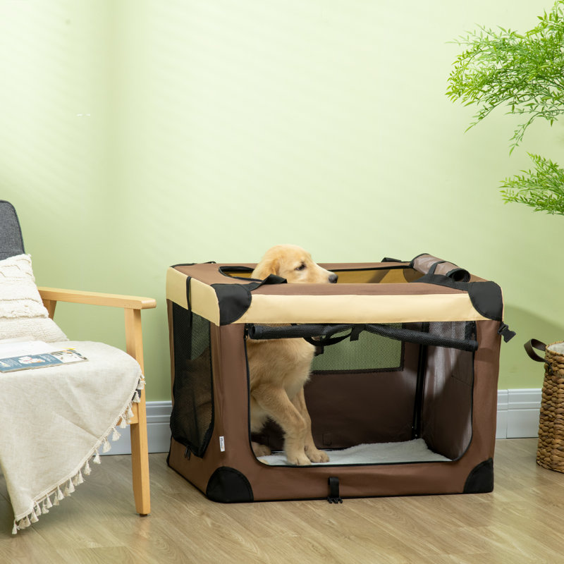 Collapsible Pet Carrier with 3 Doors, Brown, 57cm H x 81cm W x 57cm D