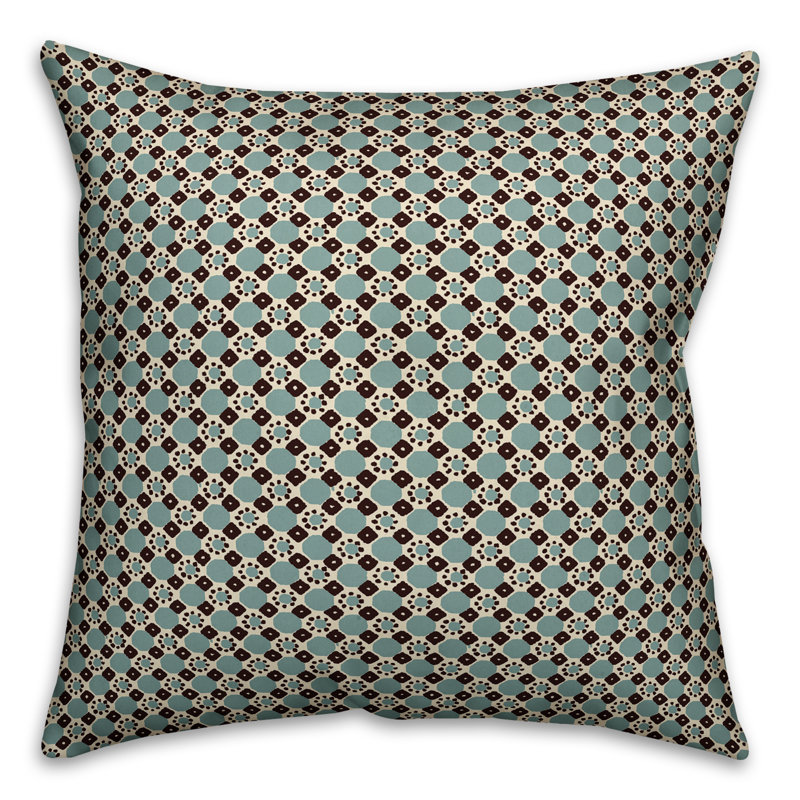 Blue and Beige Folk Geometric Pattern Euro Pillow Cover