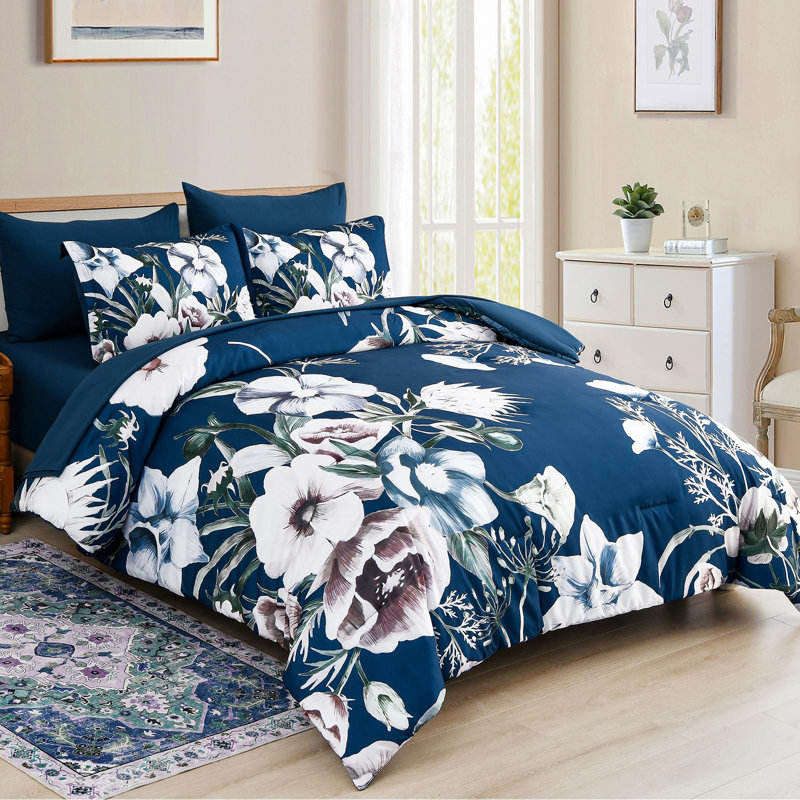 7-Piece Comforter with Sheet Set Soft Seersucker Microfiber All Season Bedding Set, Queen Comforter + 6 Additional Pieces