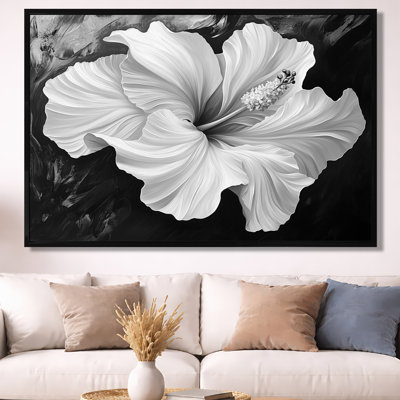 Moonlit White Hibiscus - Blooms Framed Canvas Wall Art