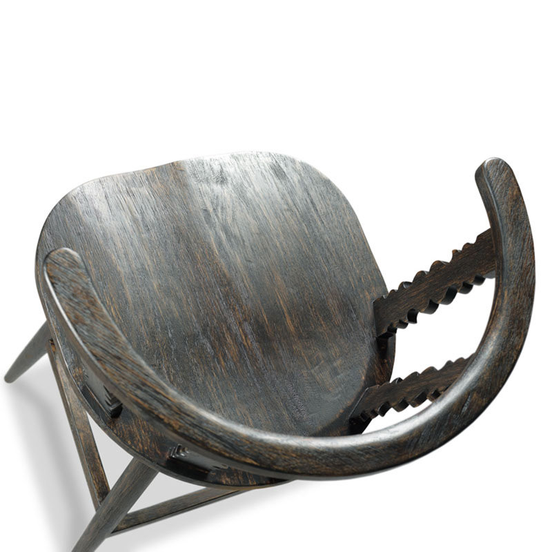 Swivel Solid Wood Stool, Worn Black, 29" Seat Height