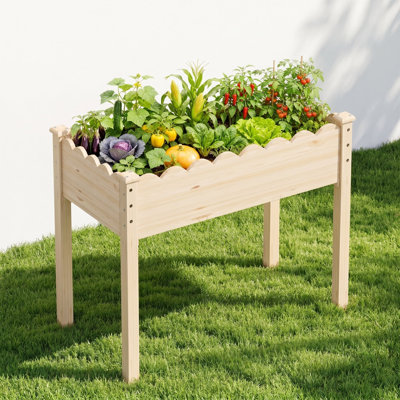 Jardinière en bois surélevée de 34 po (2,8 pi) avec rebord festonné et jardin à 4 pieds