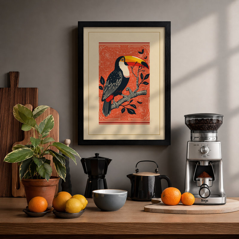 Toucan on Branch Boho - Framed Print, A1 - 84.1 x 59.4 cm, Black