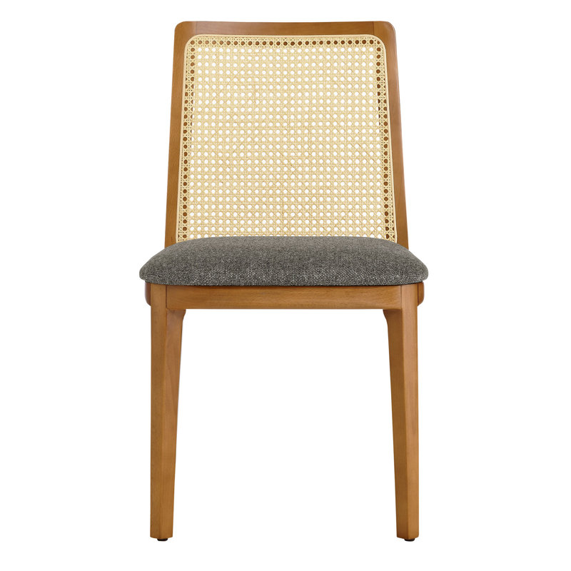 Monarch Wood And Rattan Dining Side Chair, Gray/Natural Wood