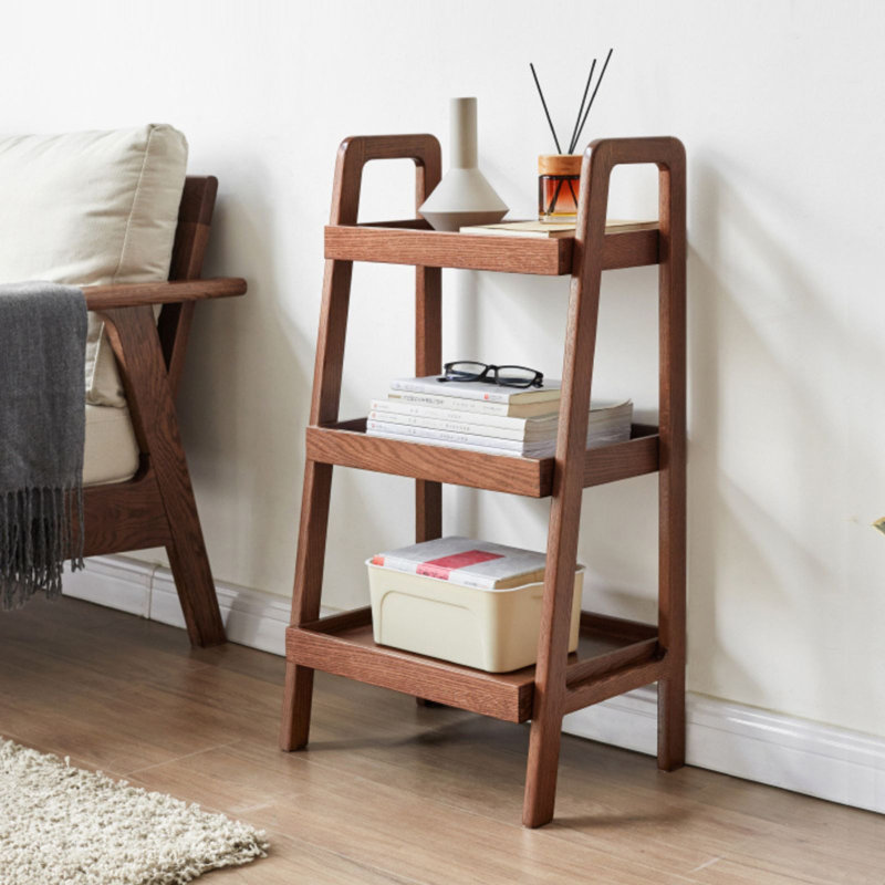100% Solid Wood 3-tiers Ladder Shelf, Small Bookcase, Ladder Bookshelf, End/side Table For Living Room, Display Storage Open Shelf For Bedroom Kitchen Bathroom (walnut Color)