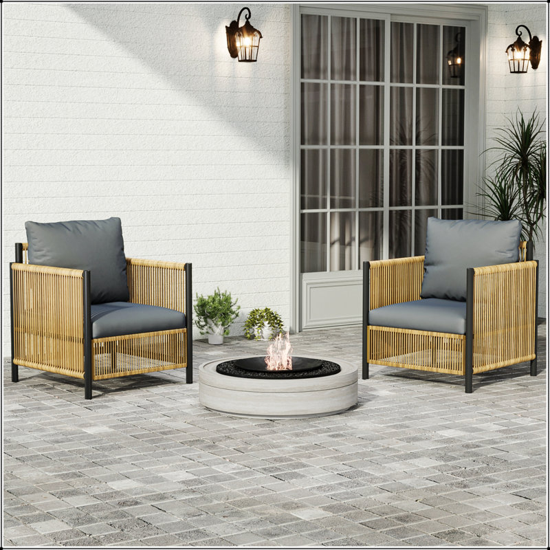 Outdoor Pe Brown Wicker 2seats Sofa with Grey Cushion and Table Set, Black