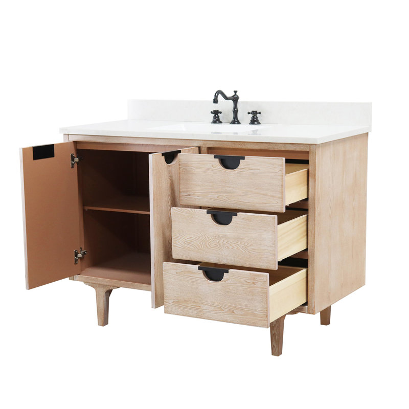 Meuble-lavabo simple 49 po avec comptoir en quartz, Neutre patiné