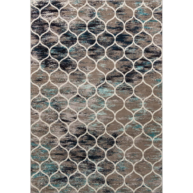 Tapis géométrique Llanet, Rectangle 10 pi x 14 pi 1 po, Bleu multicolore