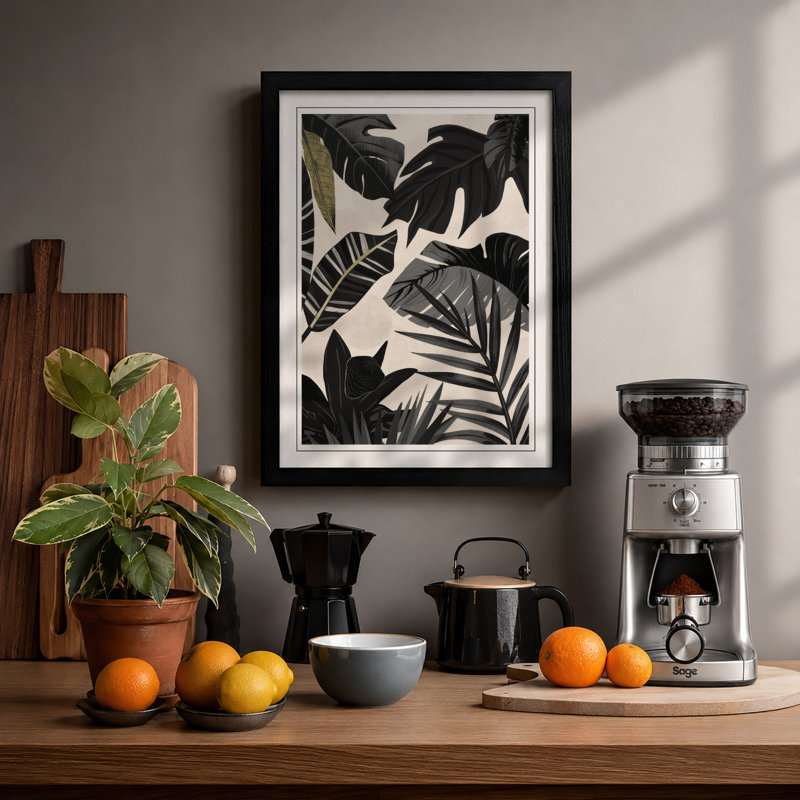Tropical Leaves Study Botanical - Framed Print, A3 - 42.0 x 29.7 cm, Black