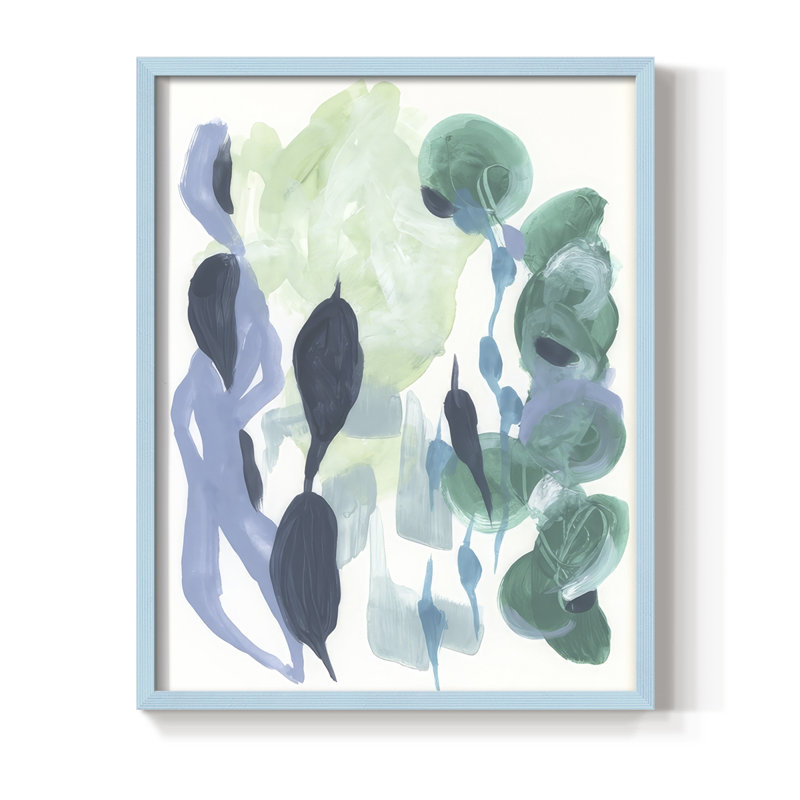 Reproduction encadrée abstrait de varech II - bois massif, H 15 po x l 12 po, Bleu