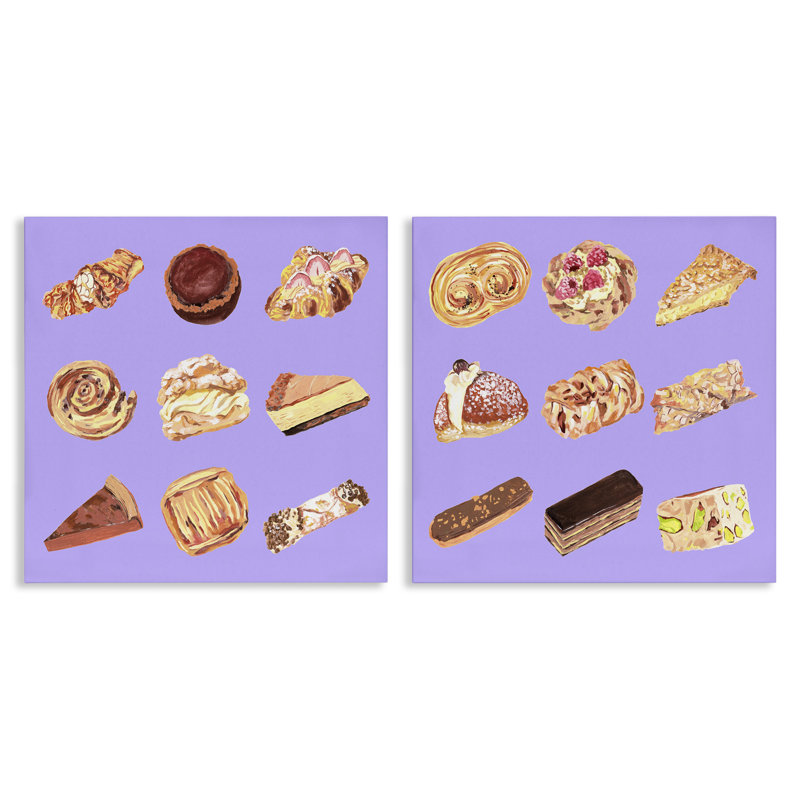 Ensemble de 2 pièces de pâtisseries variées sur fond mauve, design par Melissa Wang, H 24 po x l 24 po